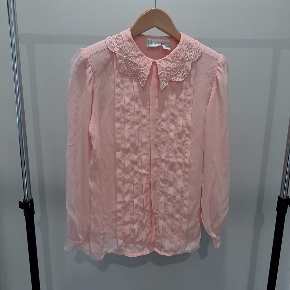 Vintage Pink Detailed Collar Blouse